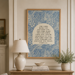 The Lord Bless You and Keep You Framed Art Print |  William Morris Blue Botanical Scripture Wall Decor
