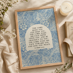 The Lord Bless You and Keep You Framed Art Print |  William Morris Blue Botanical Scripture Wall Decor
