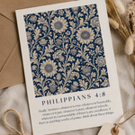 Floral patterned card with text and envelope on a textured surface