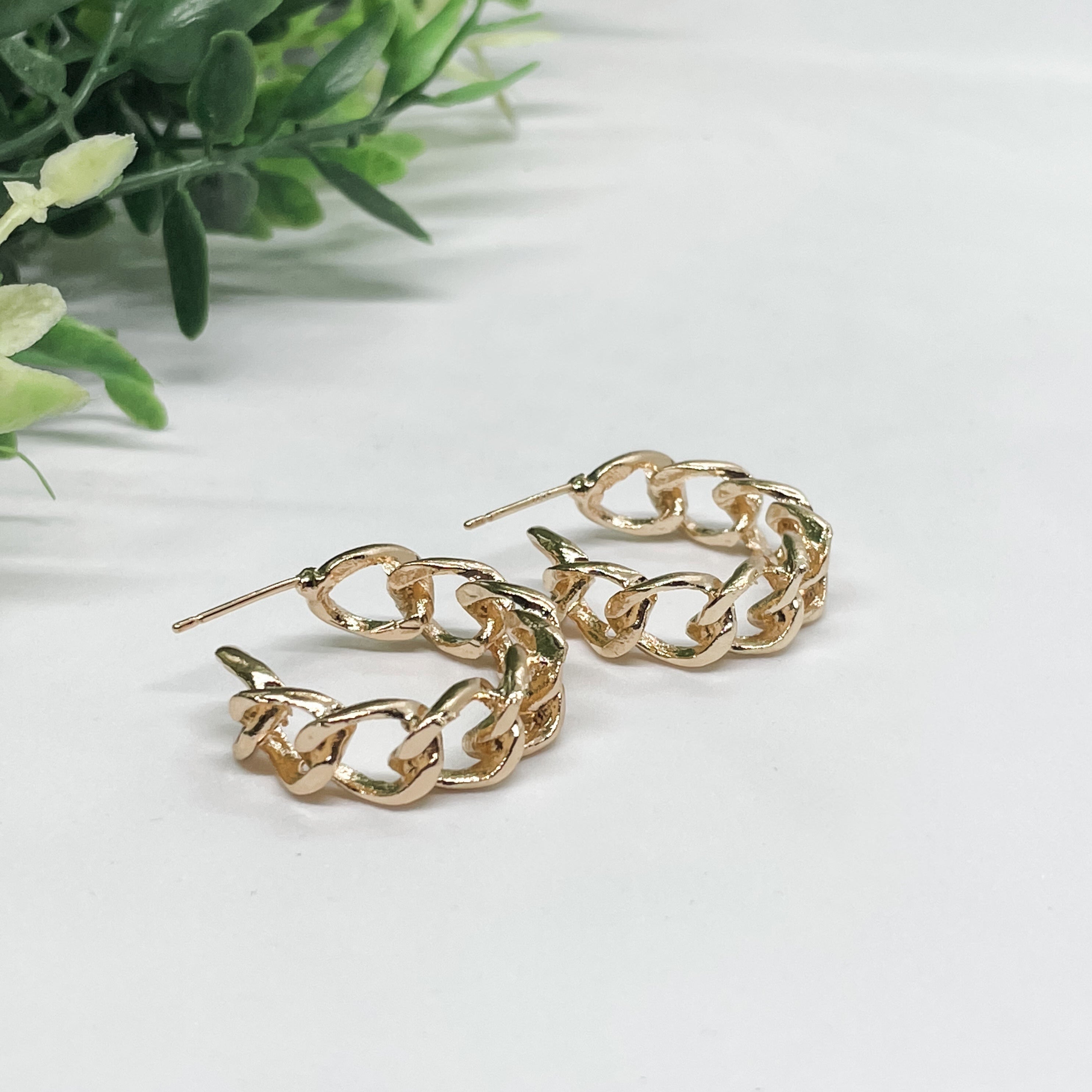 Gold Chain Hoop Earrings | Modern Statement Earrings, Small Hoop Earrings