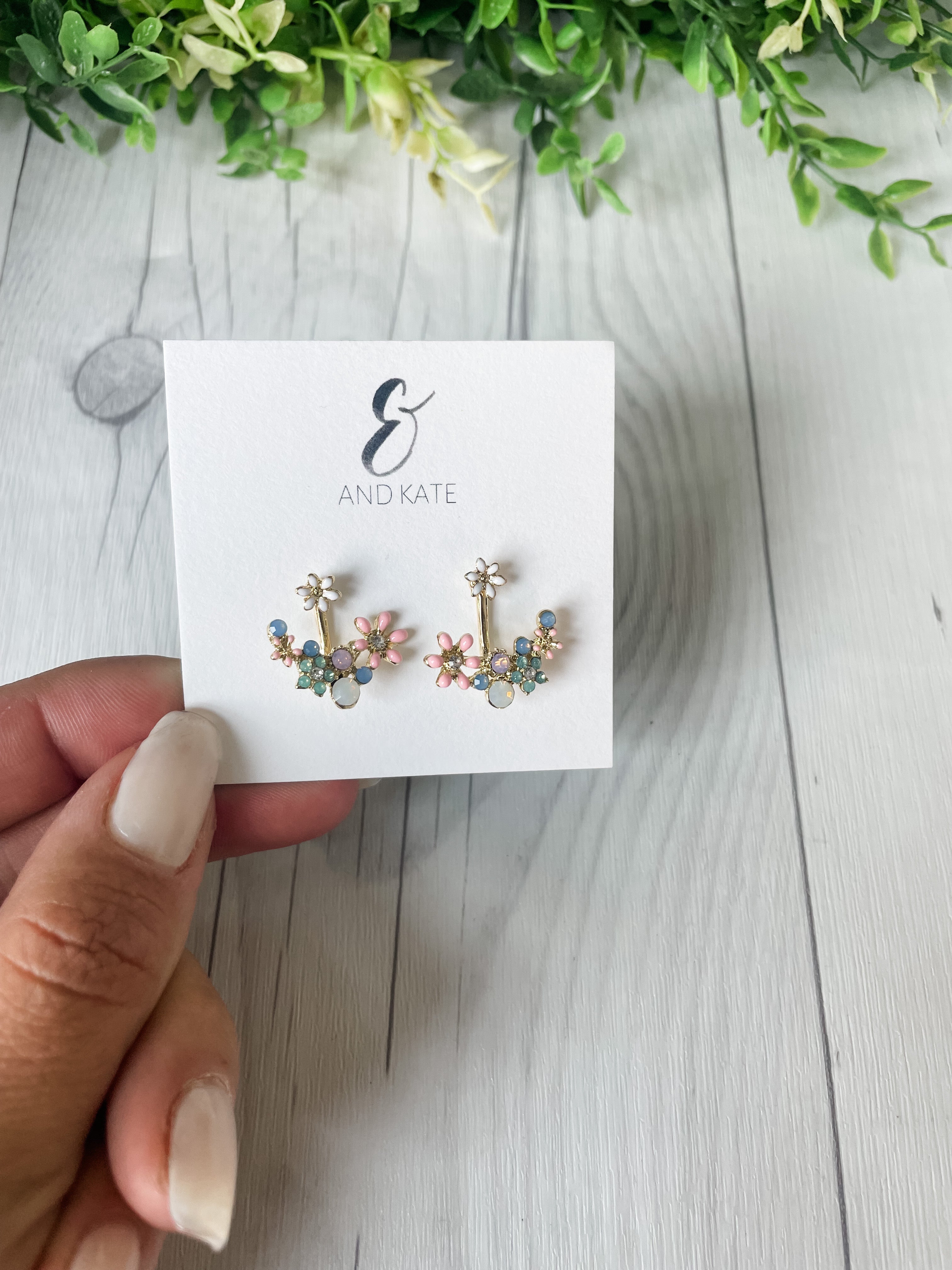 Delicate Gold Floral Garden Crystal Ear Jacket Earrings