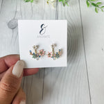 Delicate Gold Floral Garden Crystal Ear Jacket Earrings