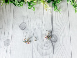 Delicate Gold Floral Garden Crystal Ear Jacket Earrings