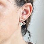 Delicate Gold Floral Garden Crystal Ear Jacket Earrings