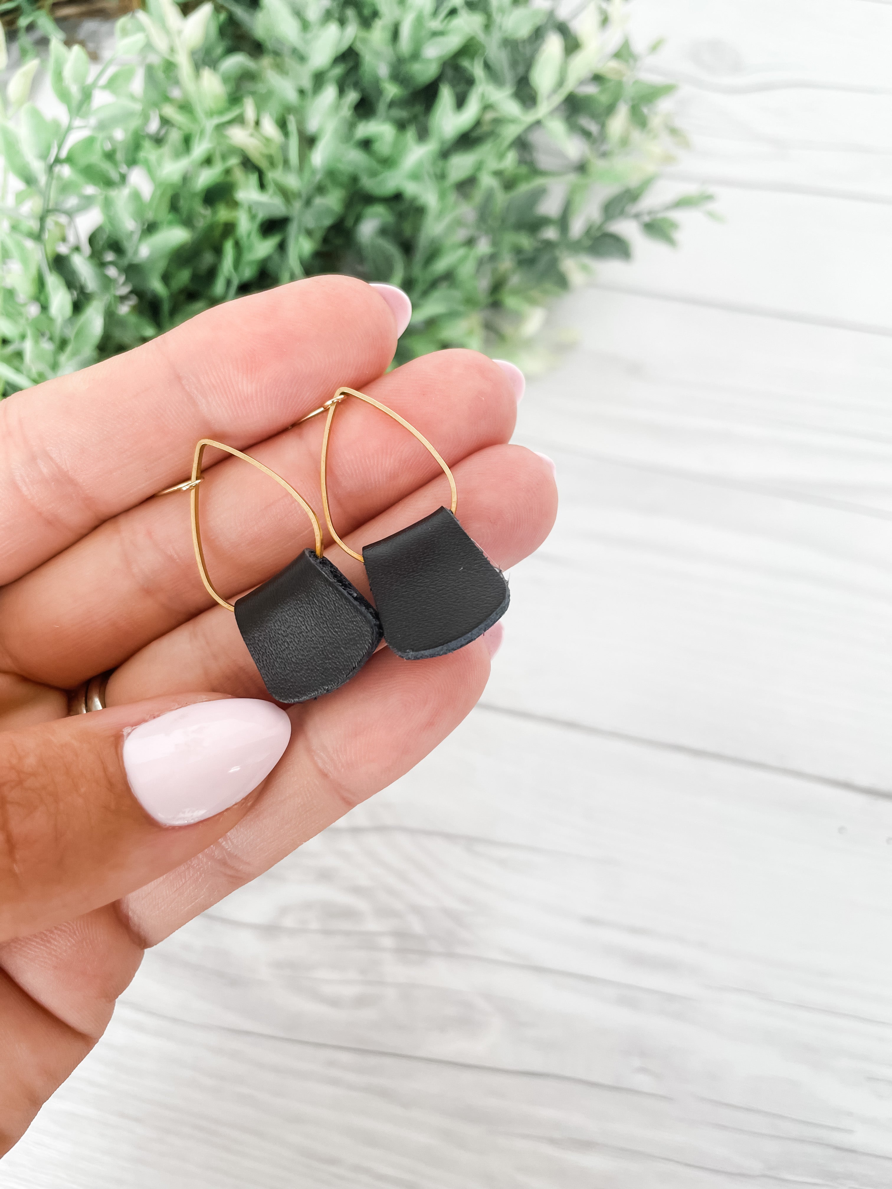 Delicate Teardrop Folded Leather Earrings