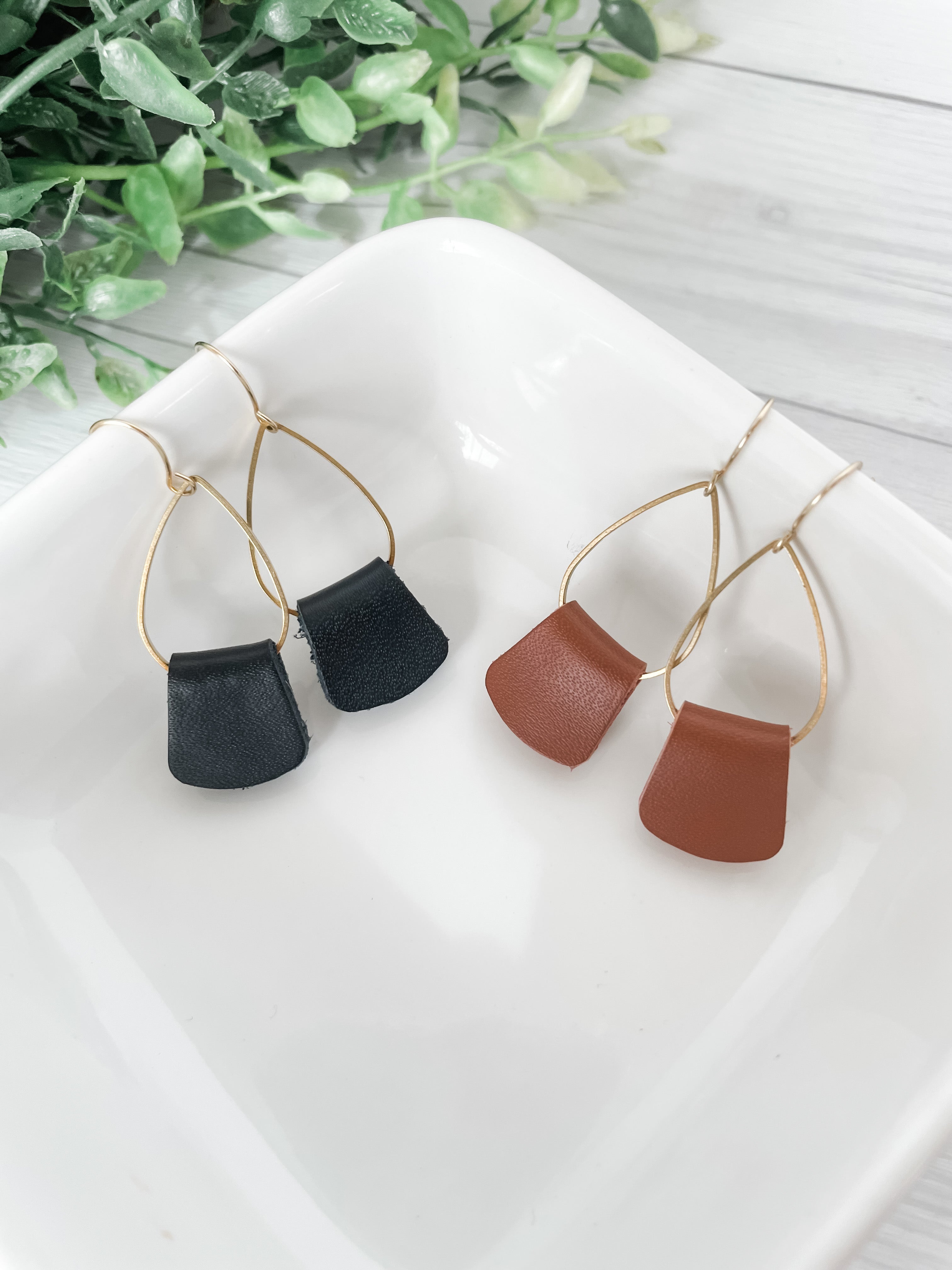 Delicate Teardrop Folded Leather Earrings