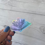 Flower and Book Holographic Vinyl Sticker | Book Sticker | Flowers and Books Stack Sticker | Laptop Sticker | Waterproof Flower Sticker