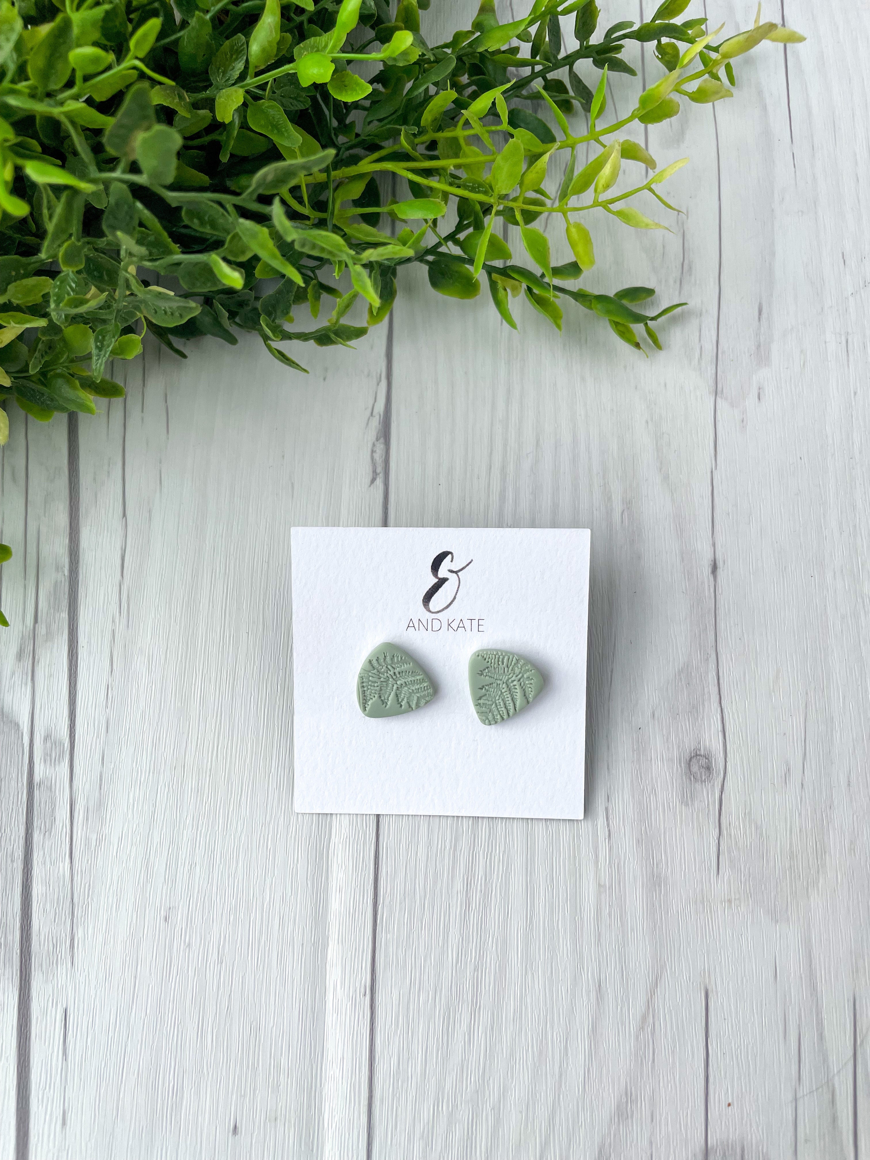 Fern Leaf Stud Lightweight Polymer Clay Earrings