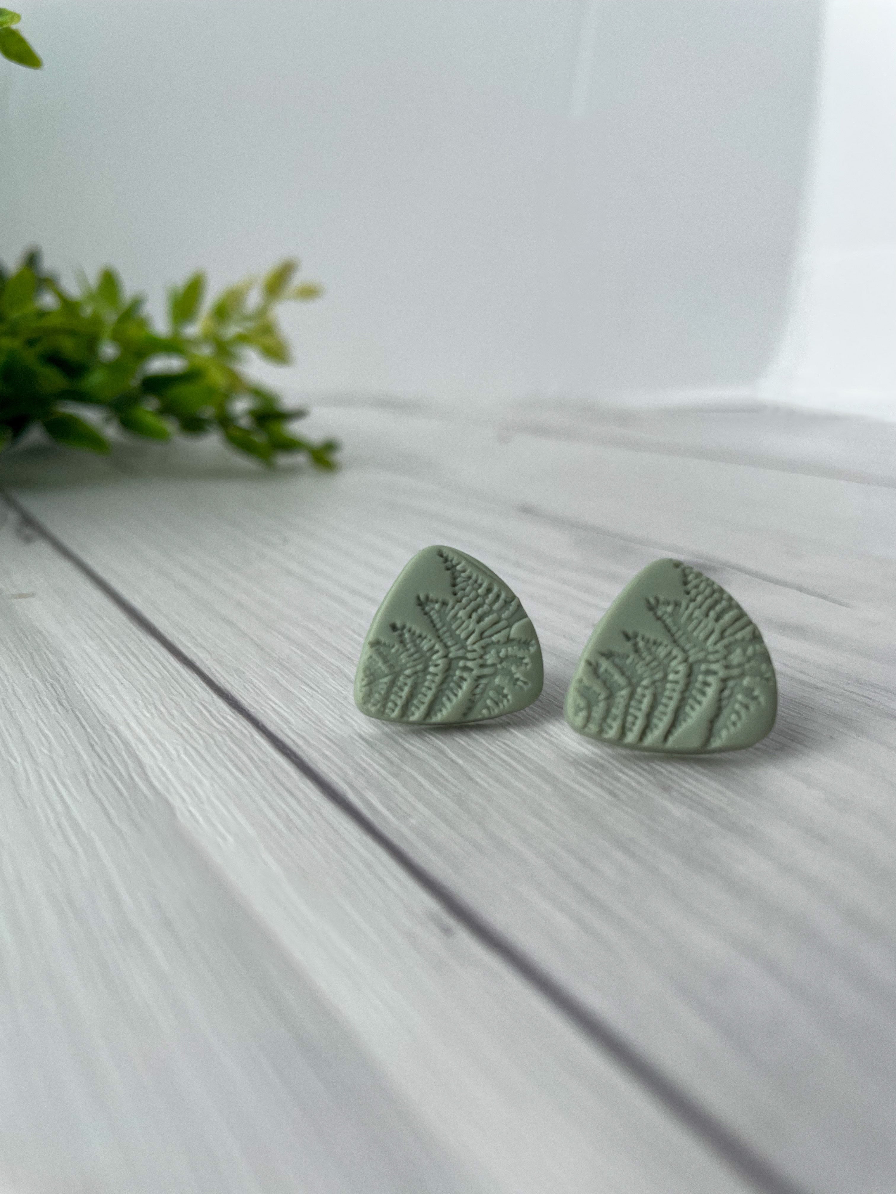 Fern Leaf Stud Lightweight Polymer Clay Earrings