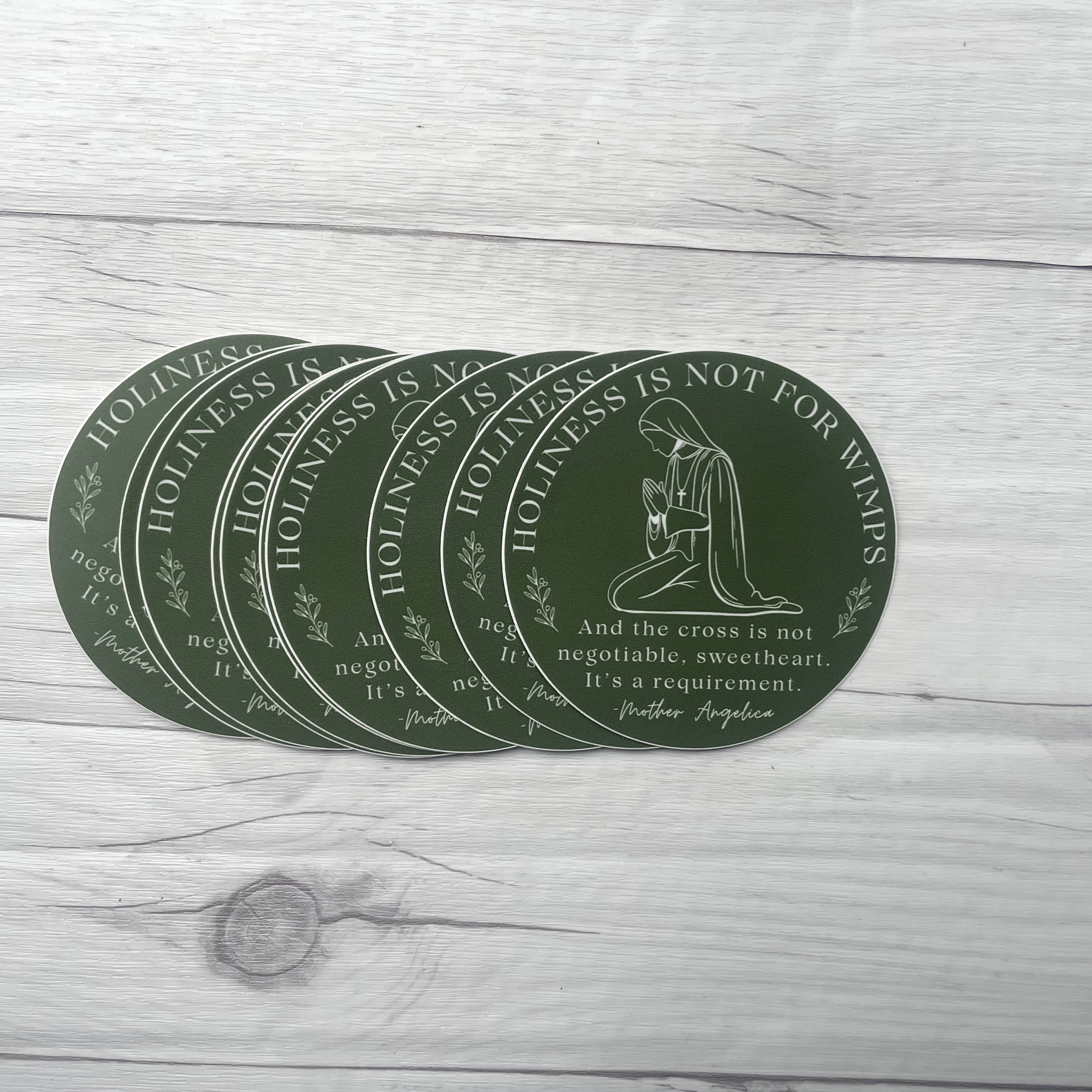 "Holiness Is Not for Wimps" Catholic Sticker – Mother Angelica Quote – Faith-Based Vinyl Stickrproof Vinyl Decal for Kindle, Laptop & More