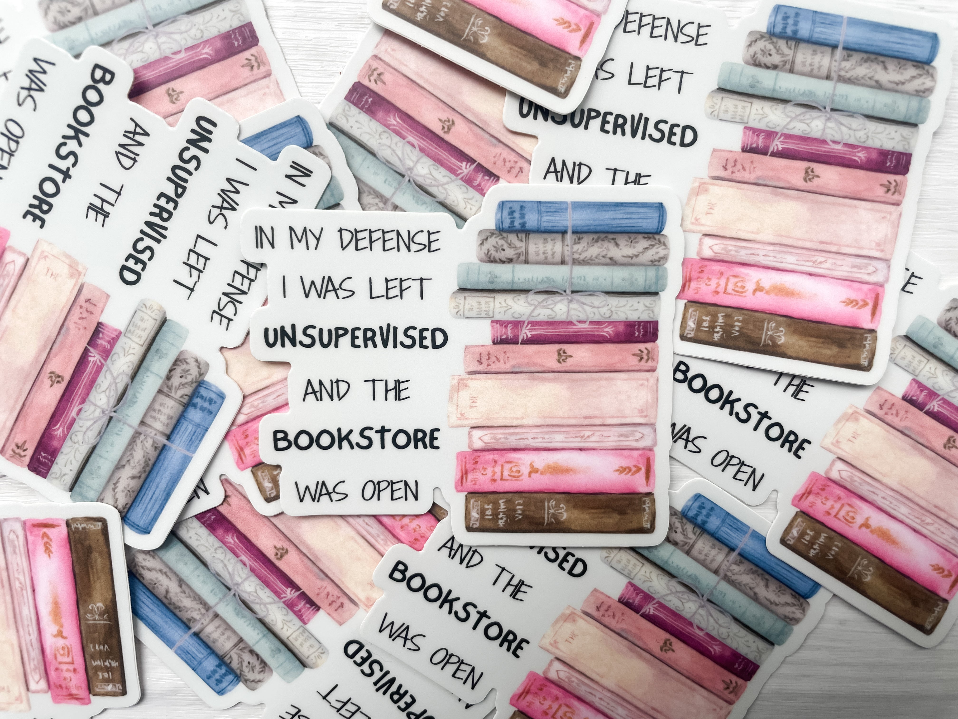 Funny Bookstore Sticker – "In My Defense I Was Left Unsupervised" – Book Lover Gift – Waterproof Vinyl Decal for Kindle, Laptop & More