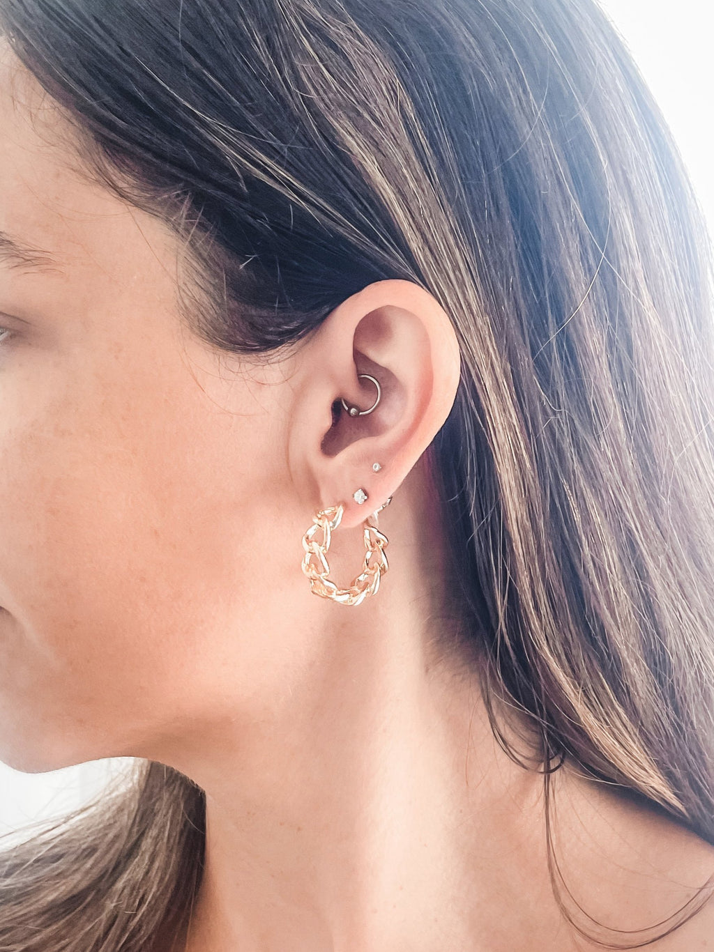 Gold Chain Hoop Earrings | Modern Statement Earrings, Small Hoop Earrings