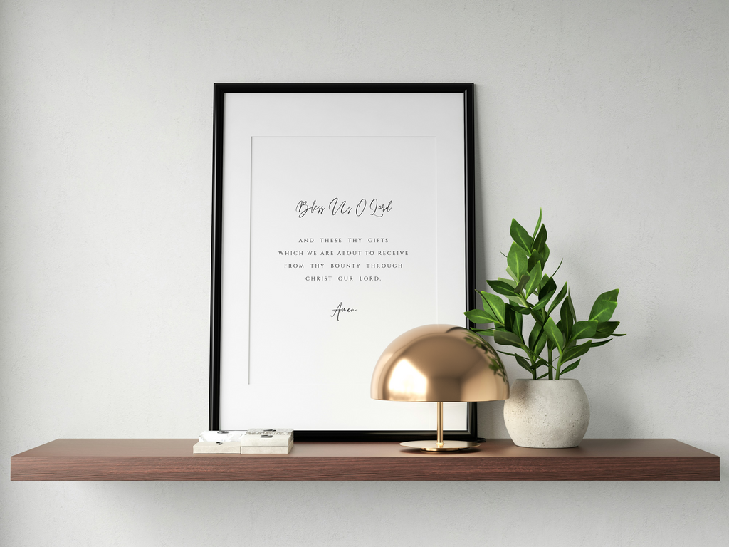 Bless Us O Lord Prayer Wall Art – Framed Christian Kitchen Dining Decor