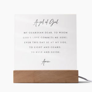 Guardian Angel Prayer Plaque | Catholic Children's Prayer | Kids Room Scripture Sign | Rosary Wall Art | Custom Nightlight