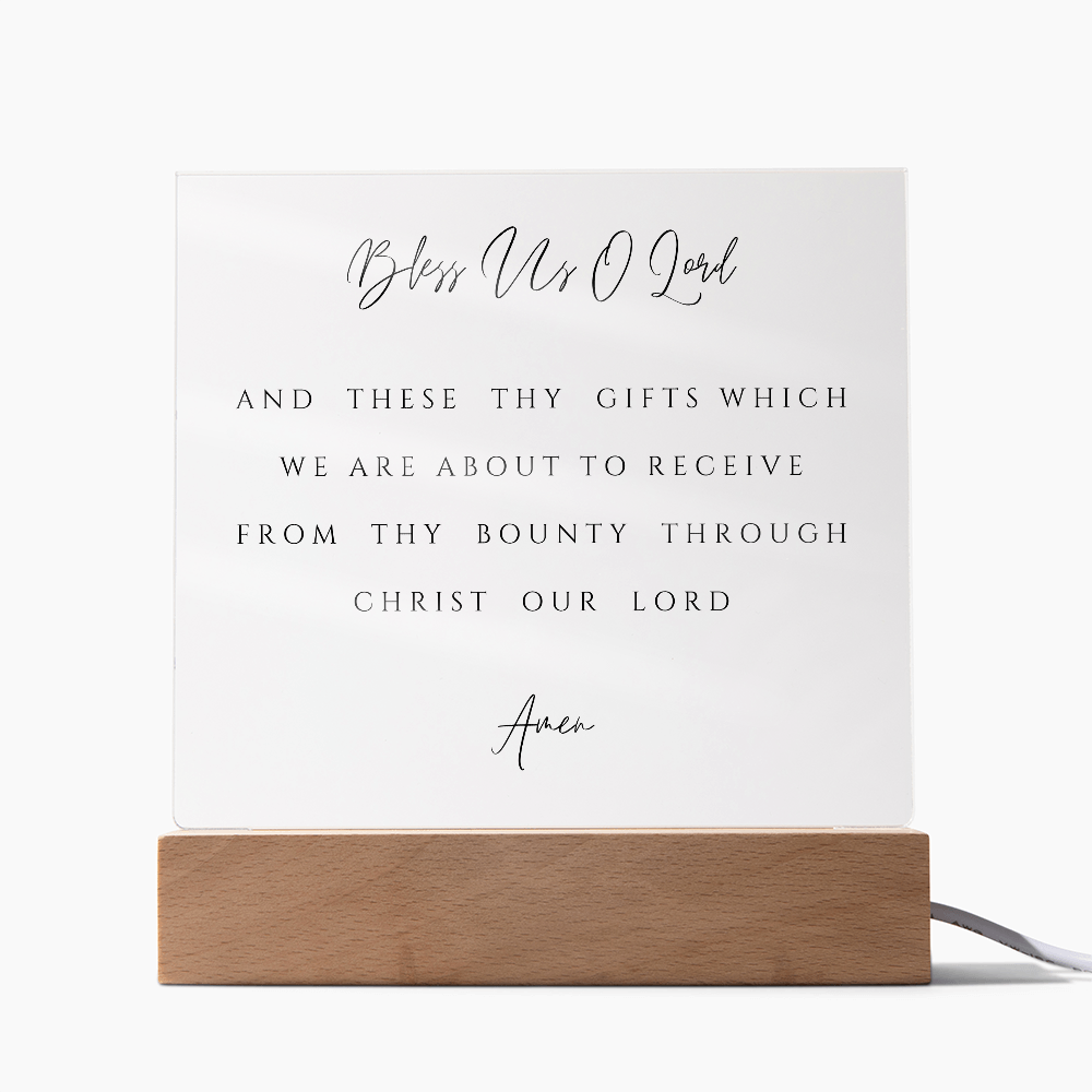 Bless Us O Lord Prayer Acrylic Plaque, Dining Room Scripture Sign | Table Blessing Print | Farmhouse Decor