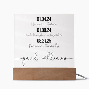 Personalized Adoption Acrylic Plaque with LED Base | Custom Family Timeline Gift | Forever Family Keepsake Sign