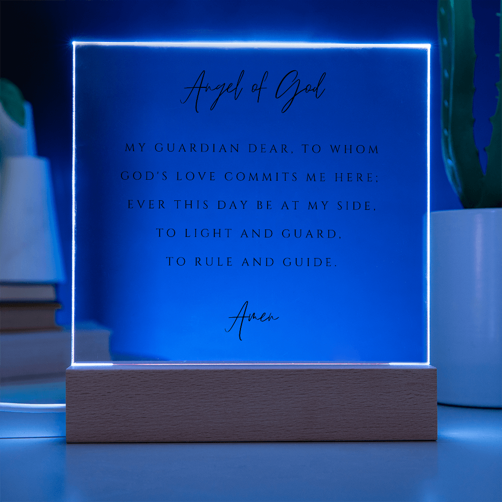 Guardian Angel Prayer Plaque | Catholic Children's Prayer | Kids Room Scripture Sign | Rosary Wall Art | Custom Nightlight