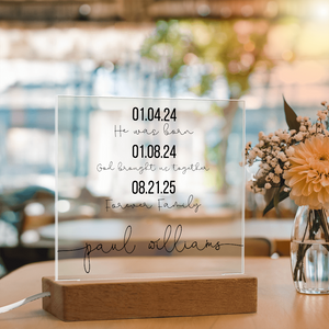 Personalized Adoption Acrylic Plaque with LED Base | Custom Family Timeline Gift | Forever Family Keepsake Sign