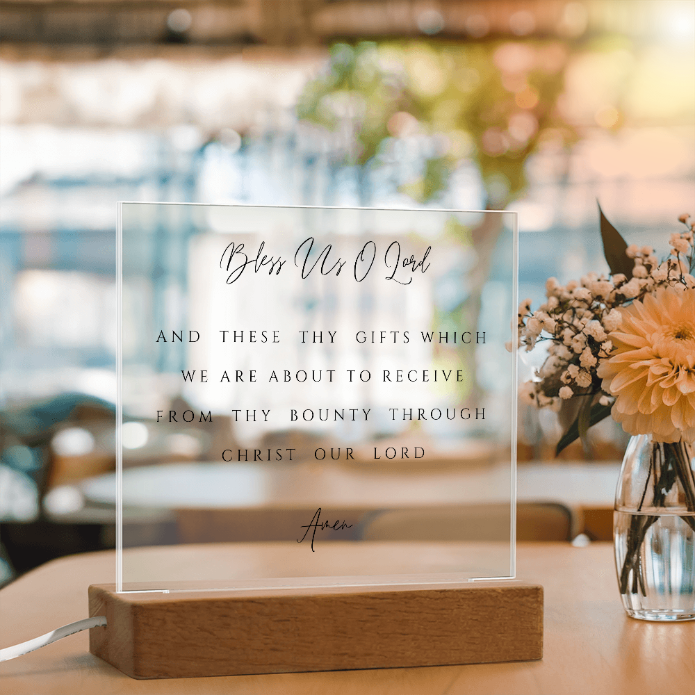 Bless Us O Lord Prayer Acrylic Plaque, Dining Room Scripture Sign | Table Blessing Print | Farmhouse Decor