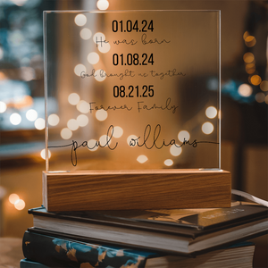 Personalized Adoption Acrylic Plaque with LED Base | Custom Family Timeline Gift | Forever Family Keepsake Sign