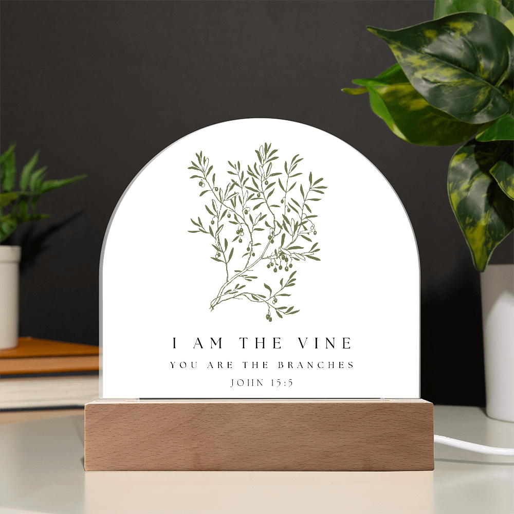 I Am the Vine Acrylic Bible Verse Sign – John 15:5 Christian Desk Decor – Scripture Gift – Floral Faith Plaque – Christian Home Decor