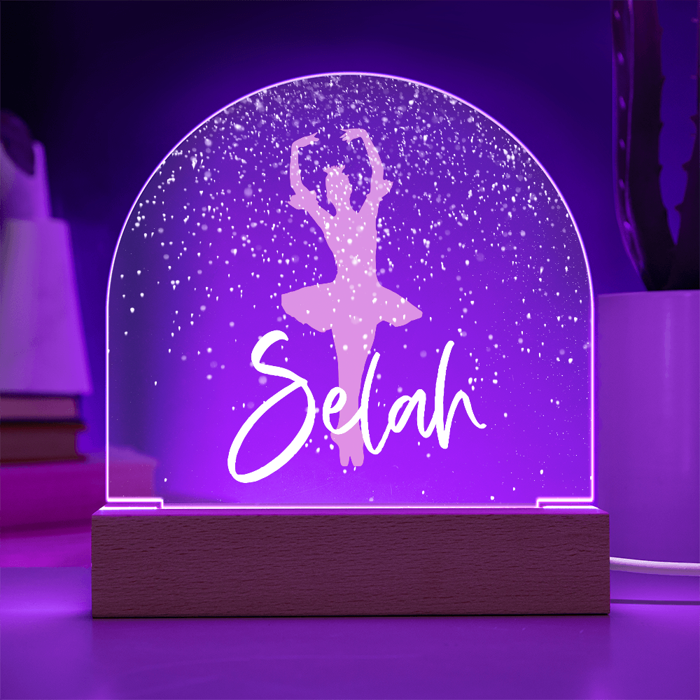 Personalized Ballet Gift | Pink Ballerina Snow Globe Acrylic Dome Plaque | Custom Night Light, Birthday Gift for Her, Girl Ballet Gift
