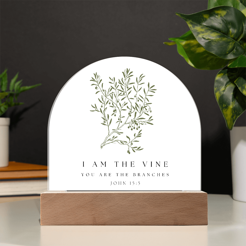 I Am the Vine Acrylic Bible Verse Sign – John 15:5 Christian Desk Decor – Scripture Gift – Floral Faith Plaque – Christian Home Decor
