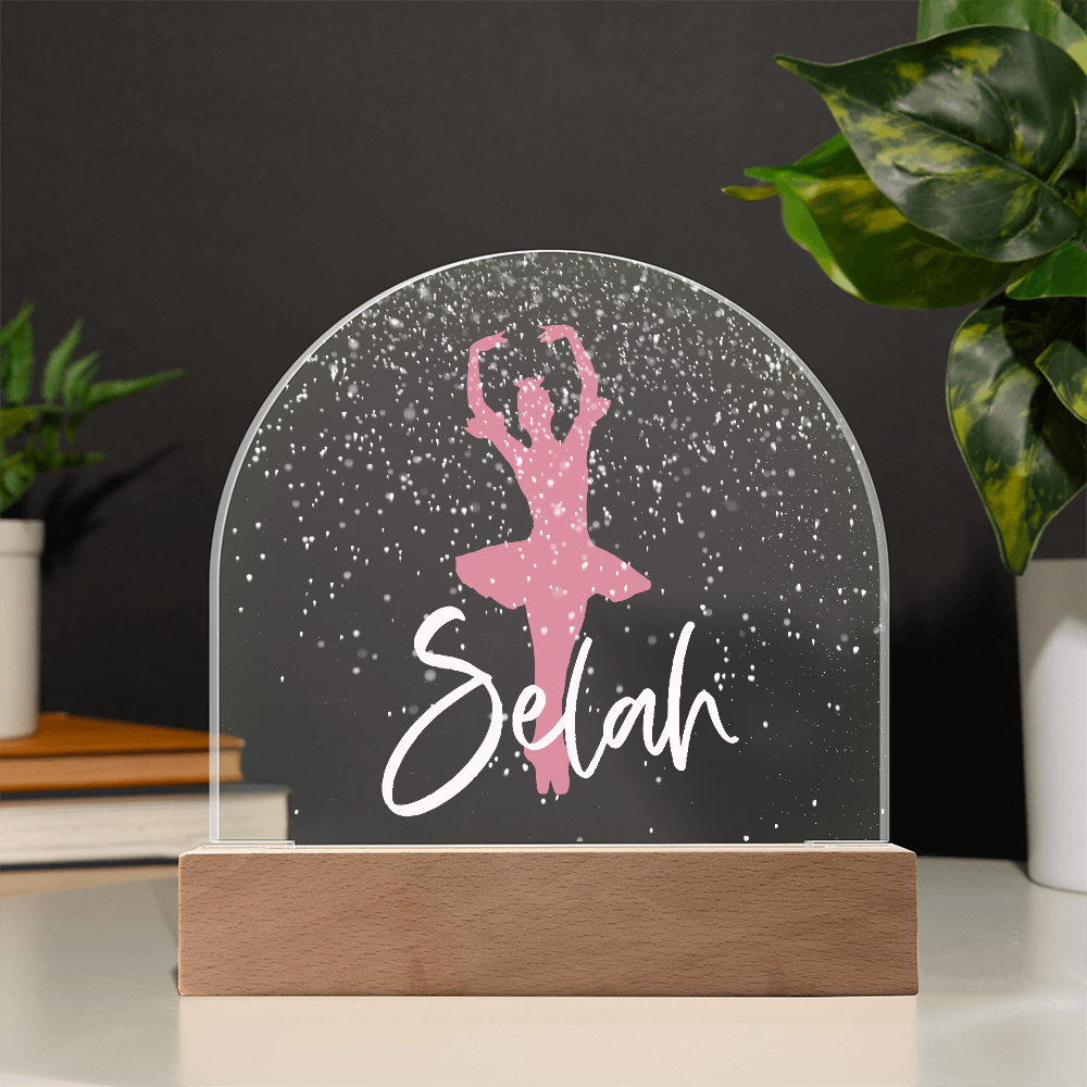 Personalized Ballet Gift | Pink Ballerina Snow Globe Acrylic Dome Plaque | Custom Night Light, Birthday Gift for Her, Girl Ballet Gift
