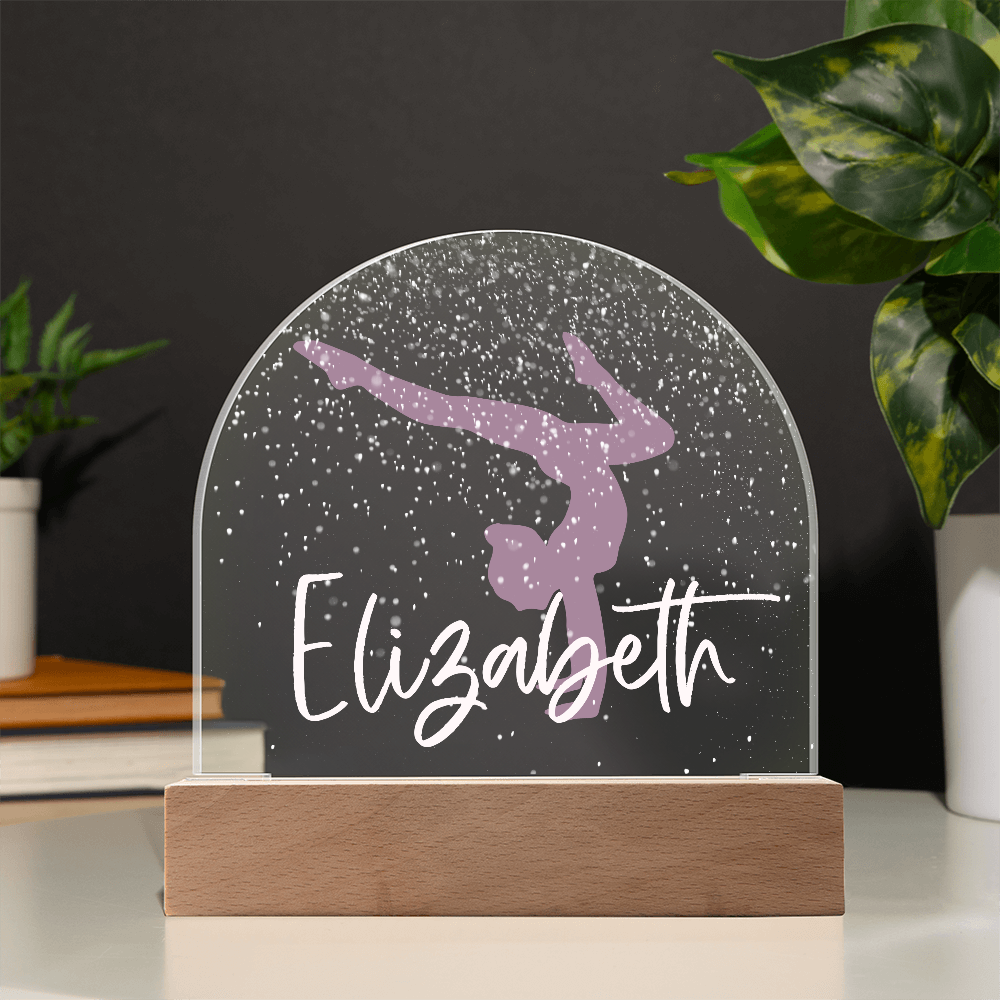 Personalized Gymnastics Gift | Gymnast Snow Globe Acrylic Dome Plaque | Custom Night Light, Birthday Gift for Her, Girl Gymnastics Gift