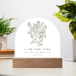 I Am the Vine Acrylic Bible Verse Sign – John 15:5 Christian Desk Decor – Scripture Gift – Floral Faith Plaque – Christian Home Decor