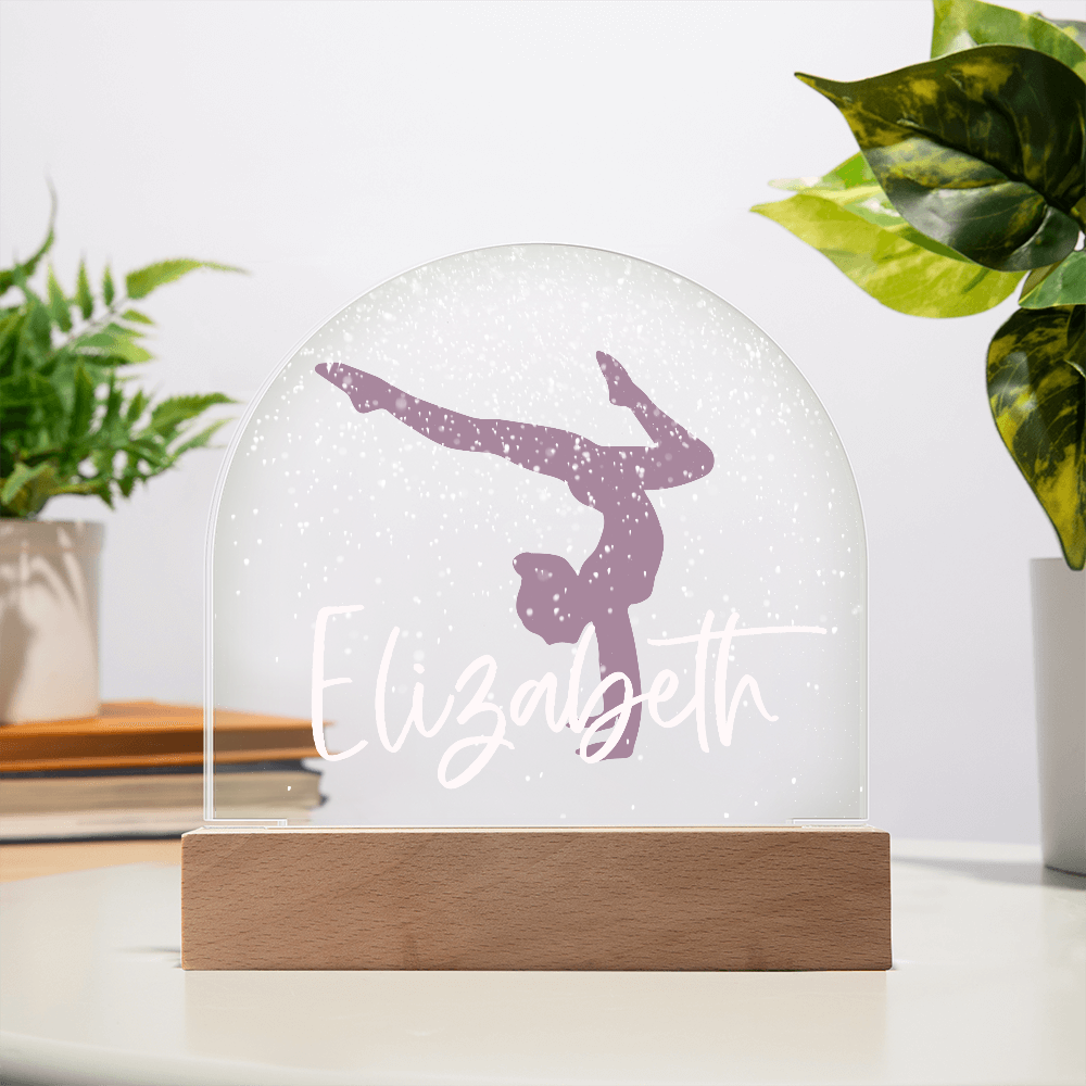 Personalized Gymnastics Gift | Gymnast Snow Globe Acrylic Dome Plaque | Custom Night Light, Birthday Gift for Her, Girl Gymnastics Gift