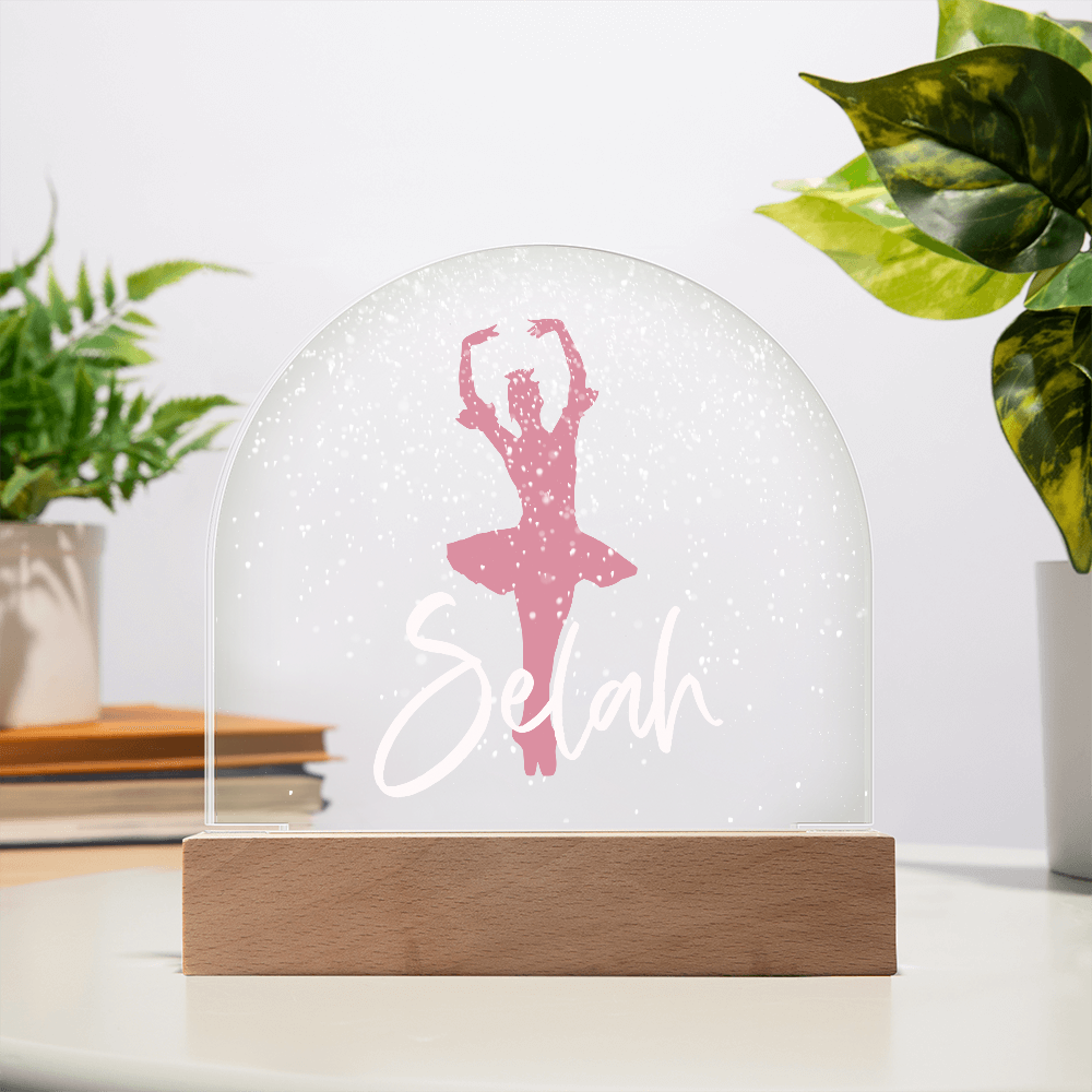 Personalized Ballet Gift | Pink Ballerina Snow Globe Acrylic Dome Plaque | Custom Night Light, Birthday Gift for Her, Girl Ballet Gift