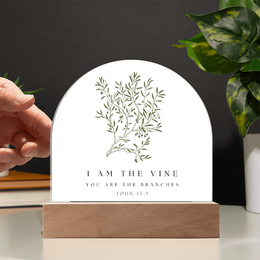 I Am the Vine Acrylic Bible Verse Sign – John 15:5 Christian Desk Decor – Scripture Gift – Floral Faith Plaque – Christian Home Decor