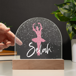 Personalized Ballet Gift | Pink Ballerina Snow Globe Acrylic Dome Plaque | Custom Night Light, Birthday Gift for Her, Girl Ballet Gift