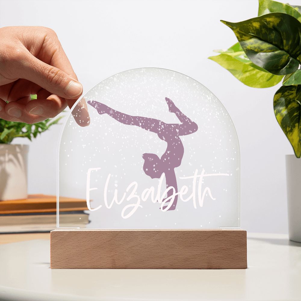Personalized Gymnastics Gift | Gymnast Snow Globe Acrylic Dome Plaque | Custom Night Light, Birthday Gift for Her, Girl Gymnastics Gift