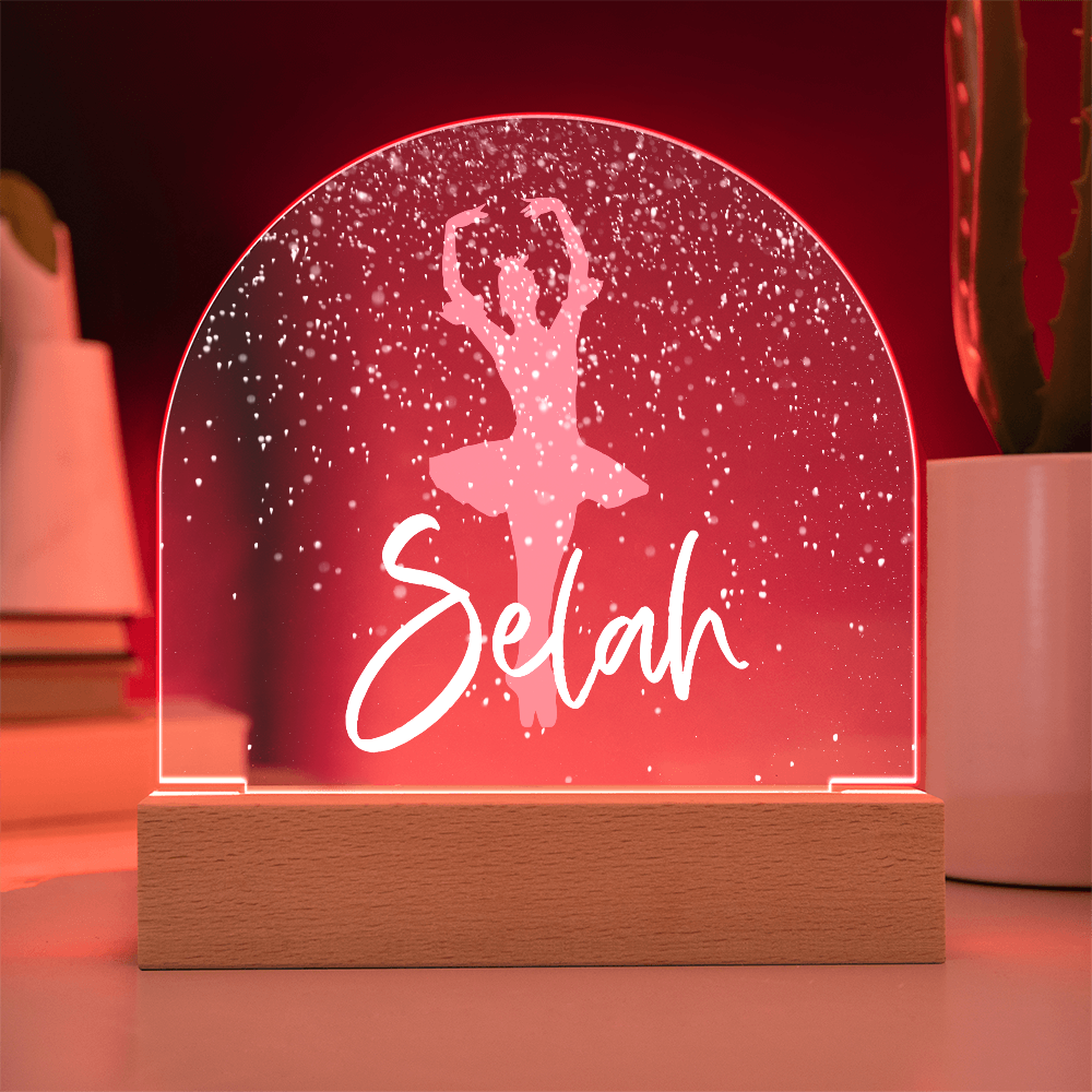 Personalized Ballet Gift | Pink Ballerina Snow Globe Acrylic Dome Plaque | Custom Night Light, Birthday Gift for Her, Girl Ballet Gift