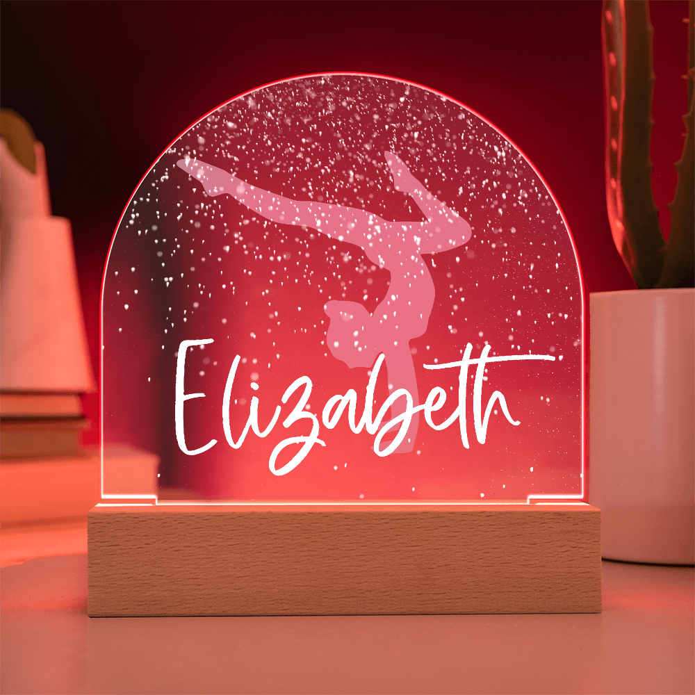 Personalized Gymnastics Gift | Gymnast Snow Globe Acrylic Dome Plaque | Custom Night Light, Birthday Gift for Her, Girl Gymnastics Gift