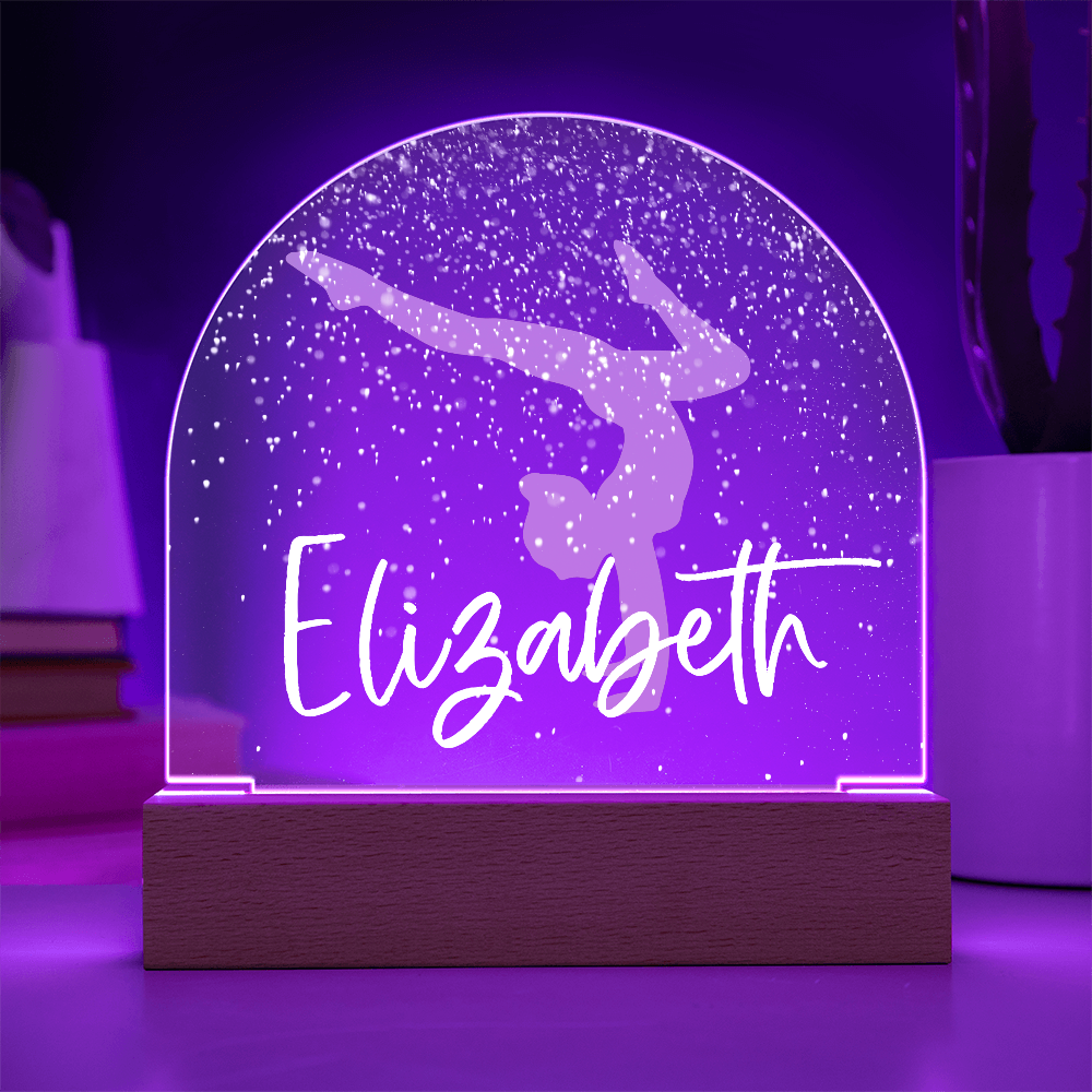 Personalized Gymnastics Gift | Gymnast Snow Globe Acrylic Dome Plaque | Custom Night Light, Birthday Gift for Her, Girl Gymnastics Gift
