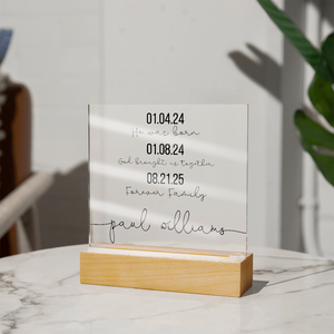 Personalized Adoption Acrylic Plaque with LED Base | Custom Family Timeline Gift | Forever Family Keepsake Sign