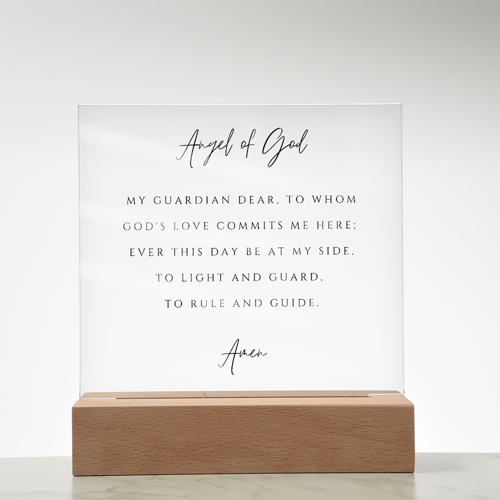Guardian Angel Prayer Plaque | Catholic Children's Prayer | Kids Room Scripture Sign | Rosary Wall Art | Custom Nightlight