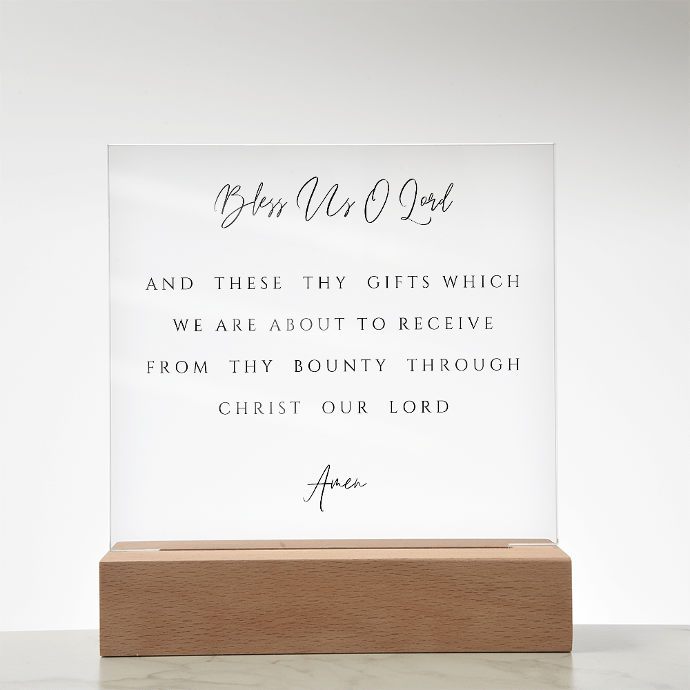 Bless Us O Lord Prayer Acrylic Plaque, Dining Room Scripture Sign | Table Blessing Print | Farmhouse Decor