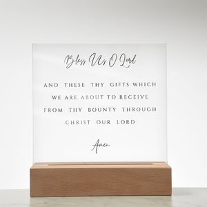 Bless Us O Lord Prayer Acrylic Plaque, Dining Room Scripture Sign | Table Blessing Print | Farmhouse Decor