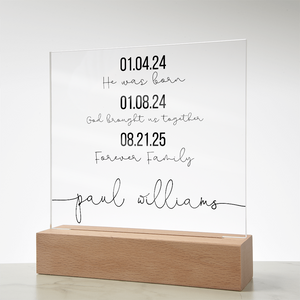 Personalized Adoption Acrylic Plaque with LED Base | Custom Family Timeline Gift | Forever Family Keepsake Sign