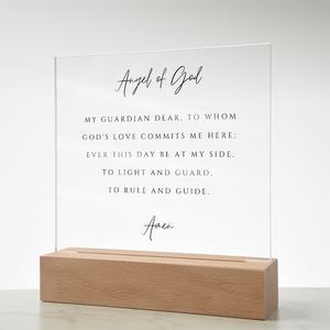 Guardian Angel Prayer Plaque | Catholic Children's Prayer | Kids Room Scripture Sign | Rosary Wall Art | Custom Nightlight