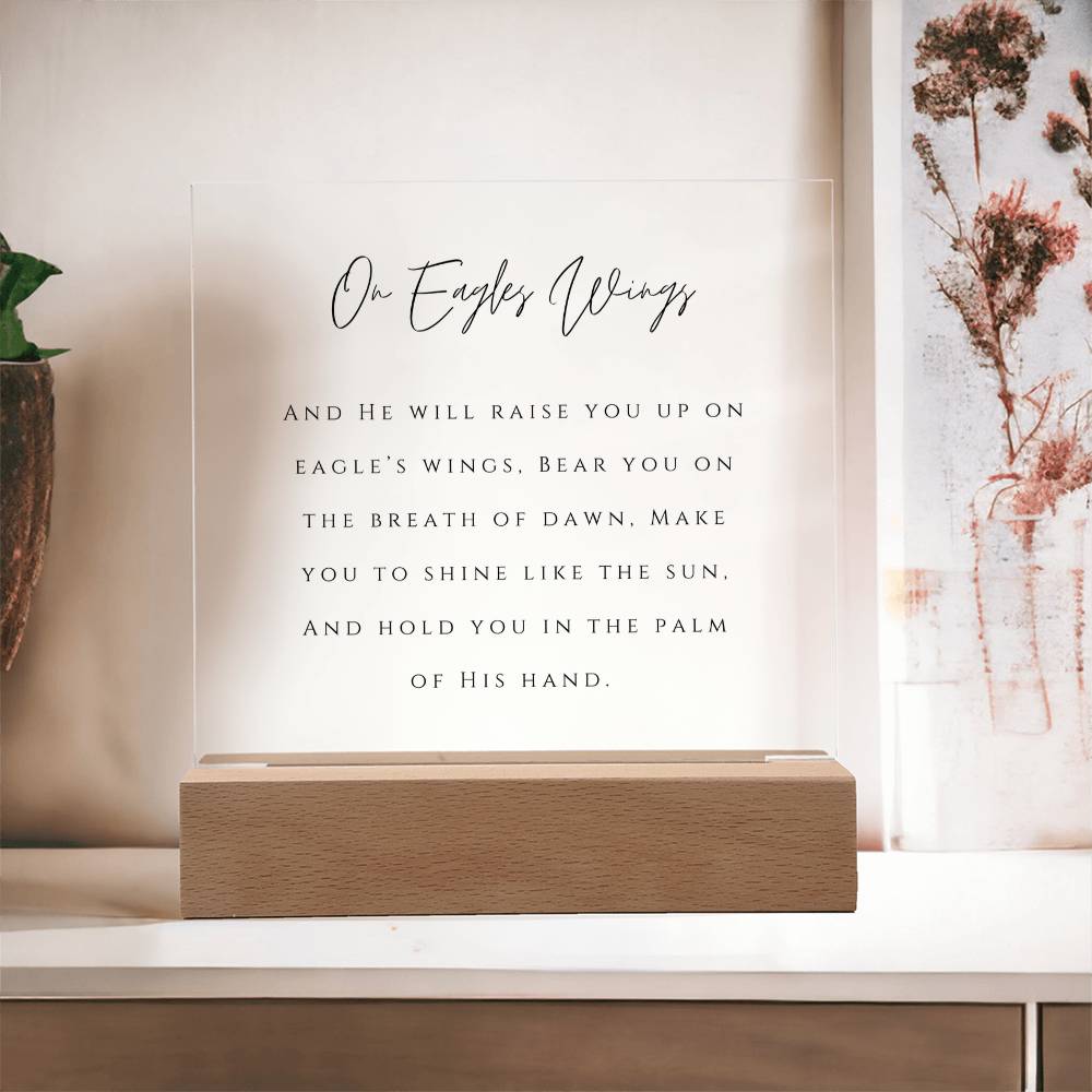 On Eagle's Wings Scripture Plaque, Christian Acrylic Sign, Religious Gift for Her, Bible Verse Home Decor, Faith-Based Gift Idea
