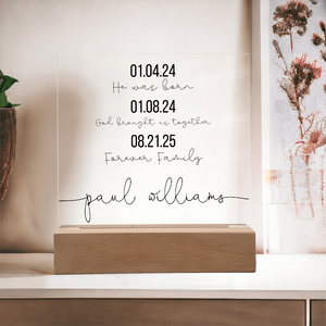 Personalized Adoption Acrylic Plaque with LED Base | Custom Family Timeline Gift | Forever Family Keepsake Sign