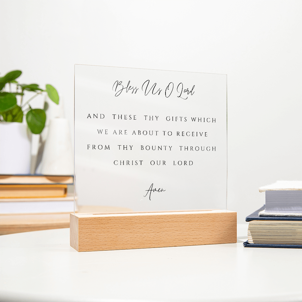 Bless Us O Lord Prayer Acrylic Plaque, Dining Room Scripture Sign | Table Blessing Print | Farmhouse Decor