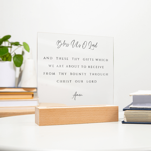 Bless Us O Lord Prayer Acrylic Plaque, Dining Room Scripture Sign | Table Blessing Print | Farmhouse Decor