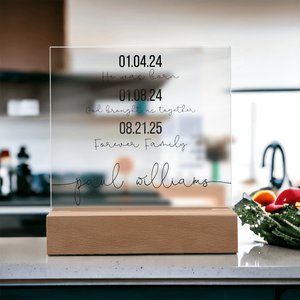 Personalized Adoption Acrylic Plaque with LED Base | Custom Family Timeline Gift | Forever Family Keepsake Sign