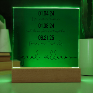 Personalized Adoption Acrylic Plaque with LED Base | Custom Family Timeline Gift | Forever Family Keepsake Sign